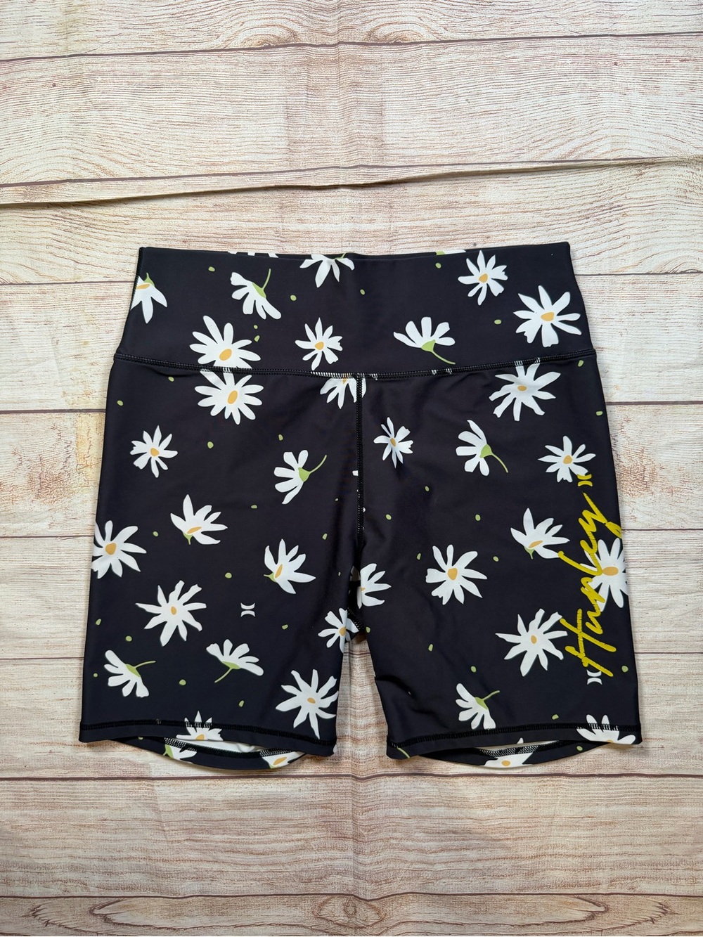 Hurley Black Daisy Print Bike Shorts with‎ Yellow Logo